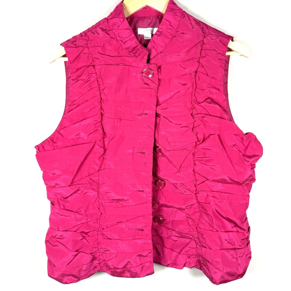 Vintage ERIN LONDON Sleeveless Jacket Vest Ruched Pink Sheen Sz. Large Colorful